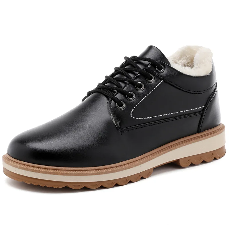 Зимняя теплая меховая Мужская обувь для мужчин, повседневные кроссовки для взрослых, удобная дизайнерская прогулочная популярная обувь 763 - Цвет: Черный