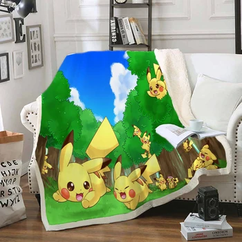 

Pokemon Pikachu Funny Character Blanket 3D Print Sherpa Blanket on Bed Home Textiles Dreamlike Style 10