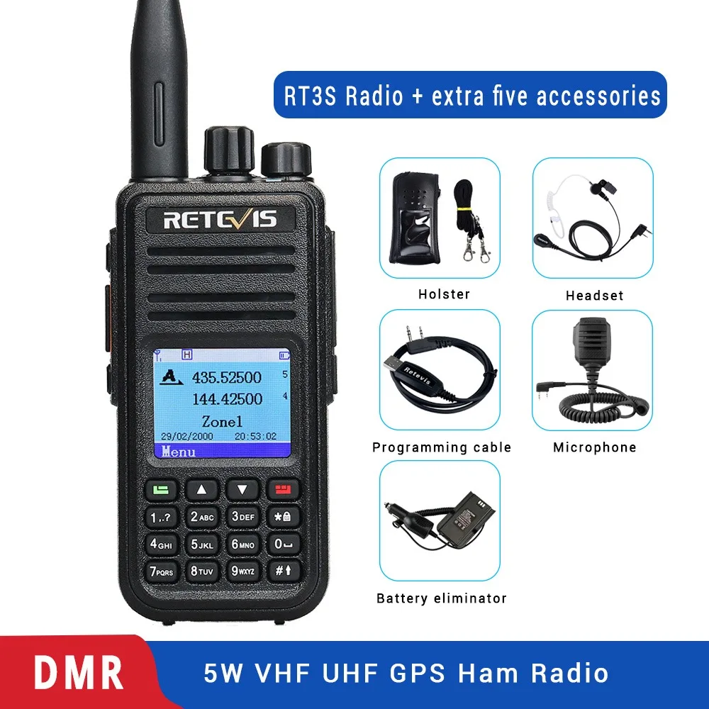 Retevis RT3S Двухдиапазонная DMR радио цифровая рация с GPS DCDM TDMA радиостанция Hf трансивер+ аксессуары