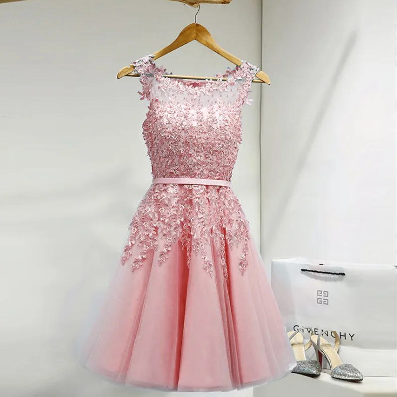 Nude pink FOLOBE,, элегантные платья до колена для женщин и девочек, с аппликацией из бисера, вечерние платья, розовый, красный, синий светильник - Цвет: Nude pink