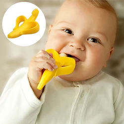 Brosse à dents en forme de banane pour apprentissage pour bébé,accessoire de puériculture en silicone, cadeau idéal pour nourrisson et bambin, jouet pour mâcher, anneau sans danger, article sans BPA, 