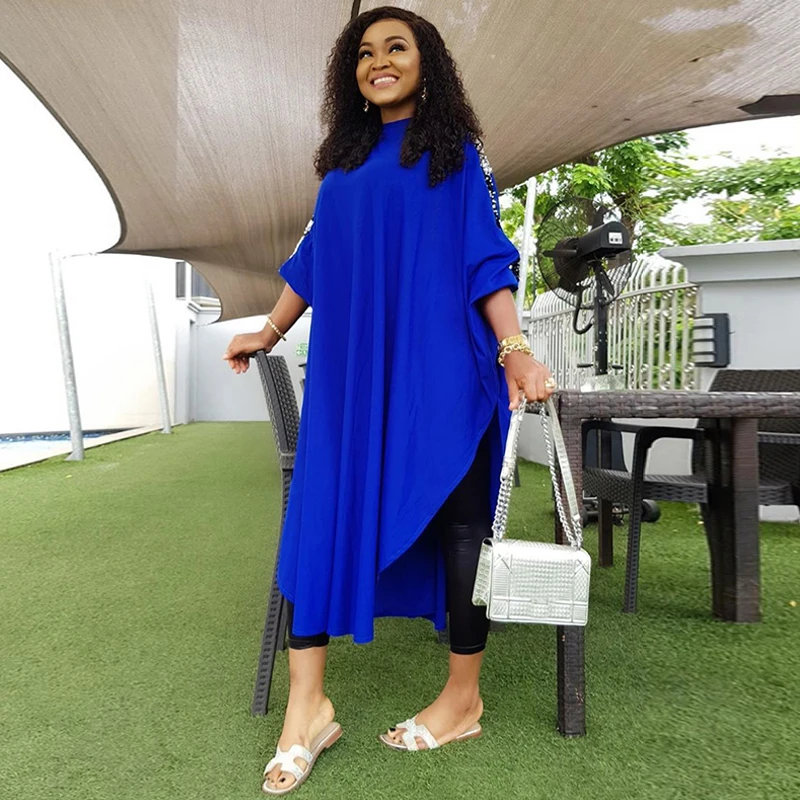 

African Plus Size Dresses For Women 2019 Fashion Ladies Sequins Traditional African Clothing Loose Irregular Dashiki Dress