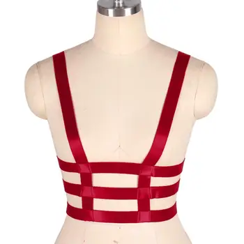 

Red Harness Belt Elastic Crop Top Body Cage Waist Strappy Adjust Party Rave Hollow Out Sexy Underwear Suspender Women Bra Belts