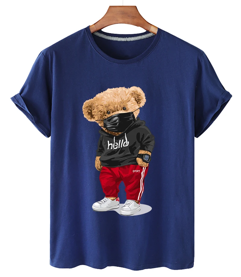 T-shirt Men's And Women's Top Popular Logo Hello Win Fashion Bear Футболк Stylish Casual Large Size Cartoon Mask Bear Short Slee
