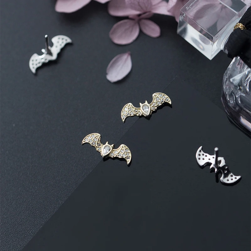 MIQIAO Bat 925 Sterling Silver Stud Earrings Golden Color Punk Fashion Unusual Gift Fine Jewelry For Women Men Animal Funny 2021