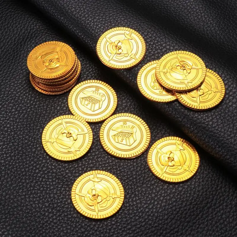 100PCS Gold Coins Vintage Plastic Shining Toys Treasure for Pirate Party