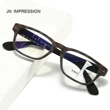 Бифокальные очки для чтения, анти-синий светильник, очки по рецепту, мужские прогрессивные очки, Имитация древесины+ 1.0TO+ 3,5 T1705