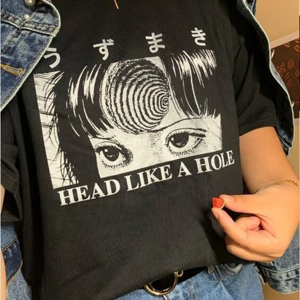 Летние топы Scare Me иногда черная футболка для женщин унисекс японский Harajuku стиль эстетическое аниме хипстеры гранж - Цвет: Head like a hole