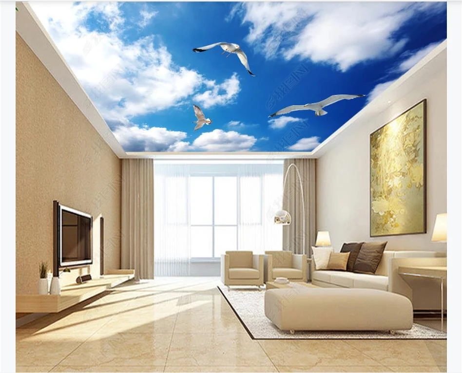 の壁紙3dファンタジー青空白雲クラウド天頂天井壁画のリビングルームの背景の壁の絵 壁紙 Aliexpress