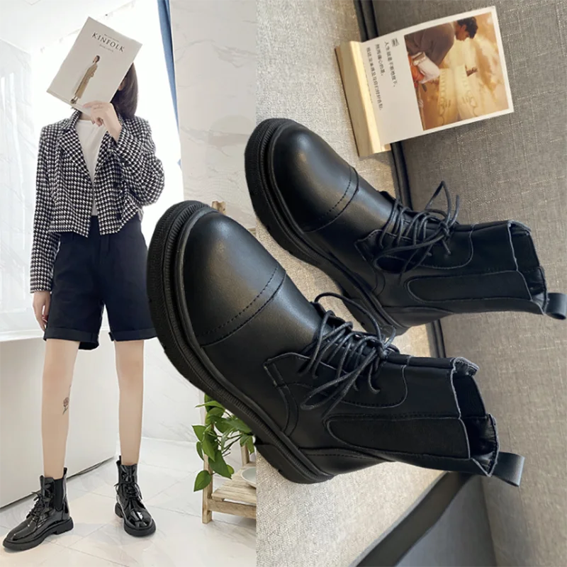 Women's Top Quality Ankle Bota 2020 Winter New Style Wholesale Price Flatform Light Lace-Up Casual Keep Warm Female Martin Boots