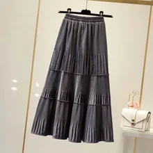 Женская одежда в Корейском стиле, плиссированная юбка, юбка миди с высокой талией, женская одежда, женские юбки, зимние юбки
