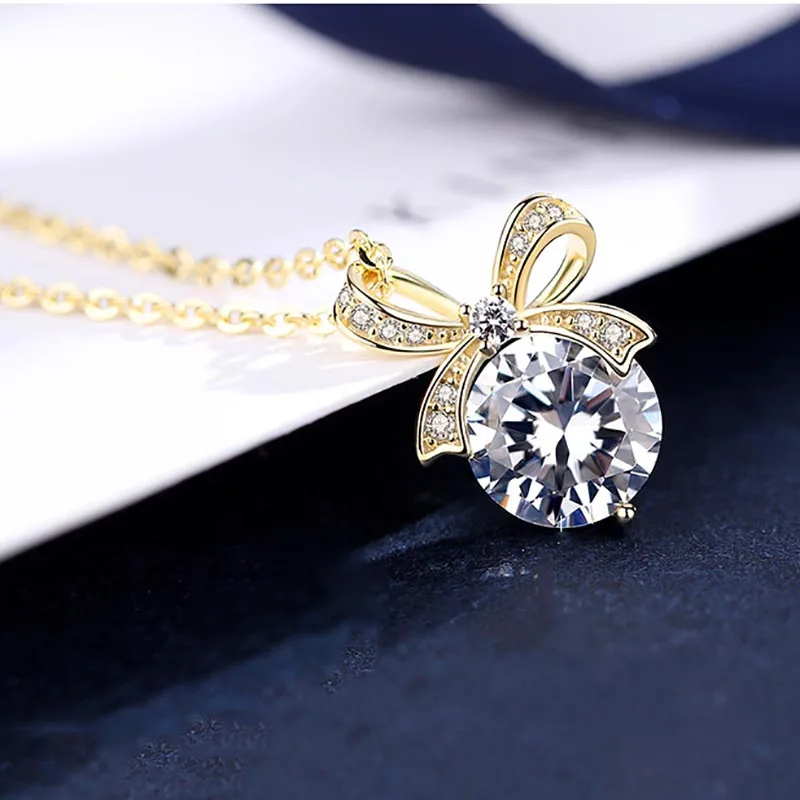 Gold Bague Ringen, Новое поступление, серебро 925, ювелирные изделия, женские ожерелья, шпинель, бант, подвеска, серебряные ювелирные украшения, опт, женские подарки для вечеринки - Цвет камня: Gold