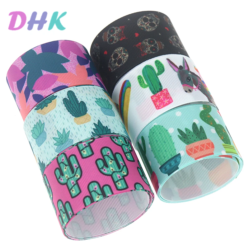 DHK 1 5 '✐ ярдов кактус череп Мексика Печатный Grosgrain ленточный аксессуар бант