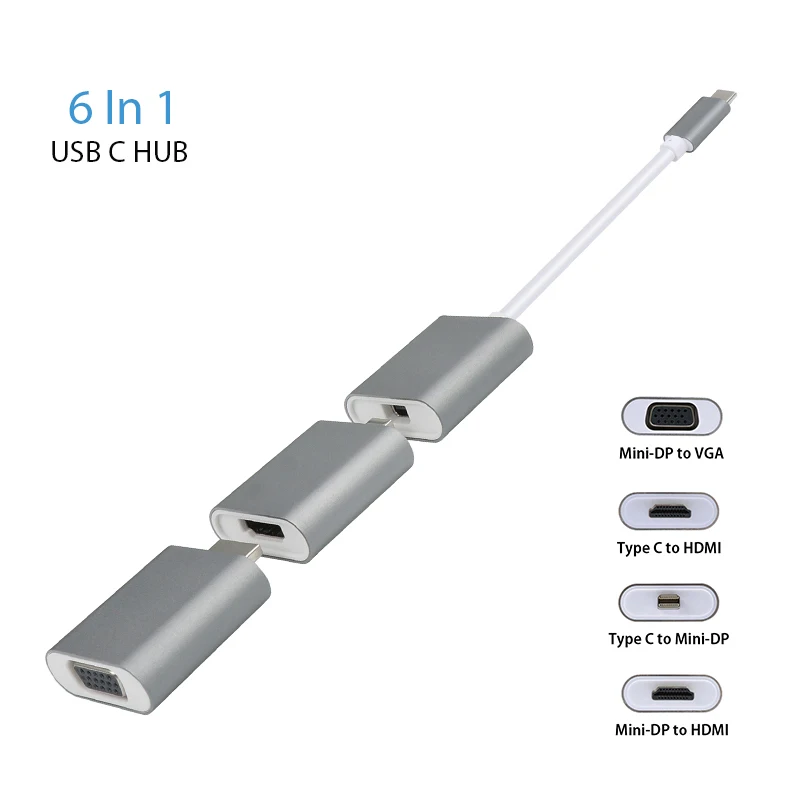 JCKEL USB C концентратор HD 4K 60Hz Тип к DP HDMI VGA три этапа Сплит для ТВ ноутбука PS4 проектор