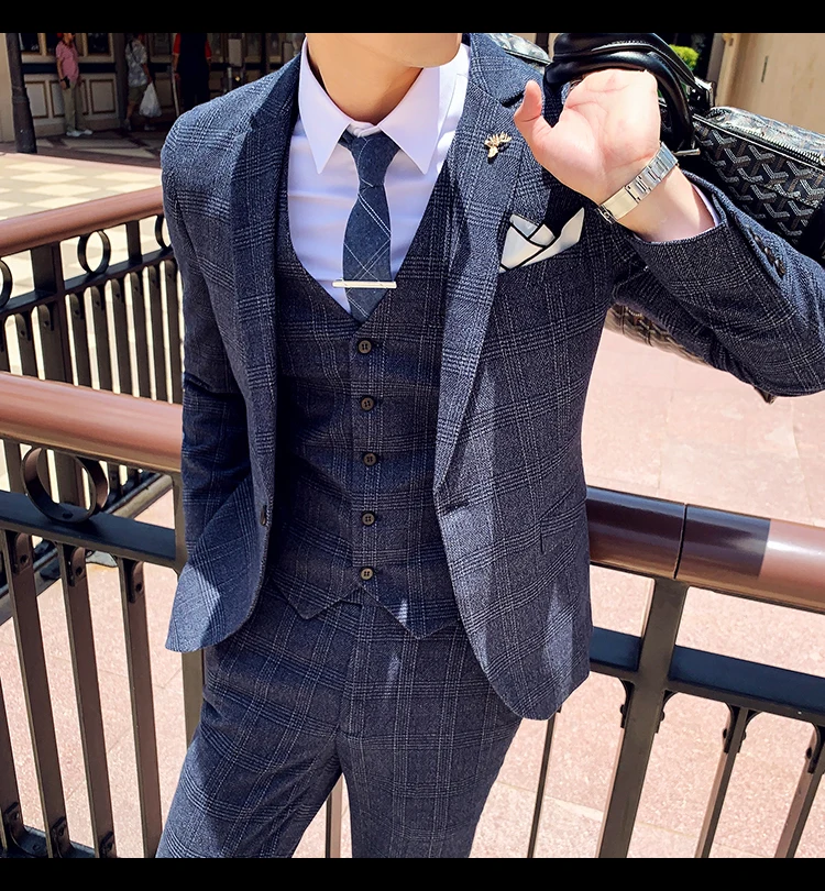 Бутик(Блейзер+ жилет+ брюки) Модный деловой мужской высококачественный трендовый Повседневный приталенный клетчатый Костюм Джентльмена в британском стиле