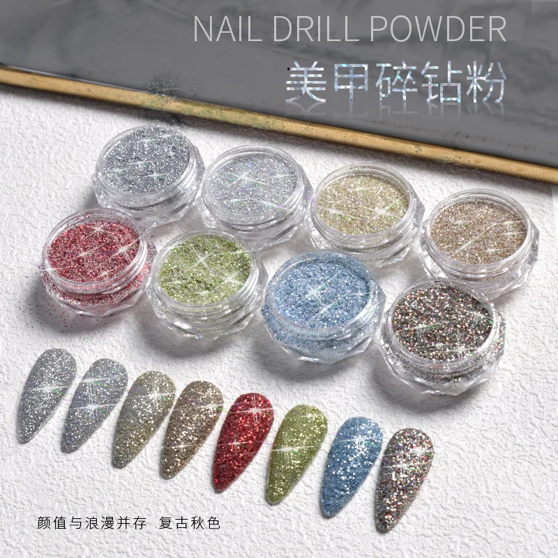 

1BOX Nail Art Colorful Diamond Powder, Silver Red Nail Art Glitter Sequins, Change Colors In Strong Light, Nail Art Decoration