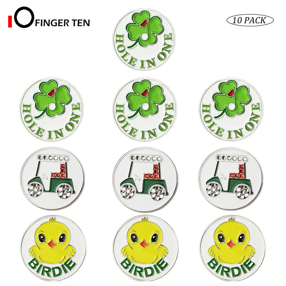 Assorted Patterns Golf Ball Markers Fits All Magnetic Golf Tools Value 10 Pack Alloy Soft Enamel Technique afbeelding