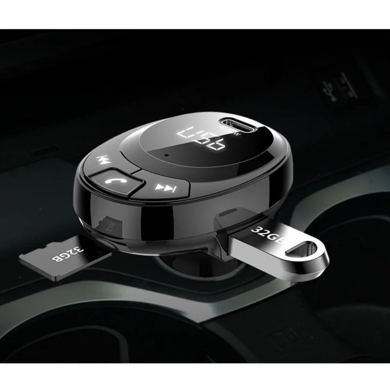 Автомобильный MP3-плеер для Bluetooth, большой экран, два порта usb type-C, быстрая зарядка, зарядное устройство, адаптер