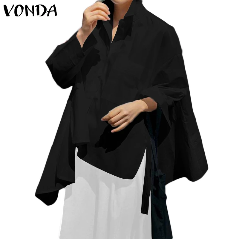 Черный VONDA/туника для беременных; вечерние топы; коллекция года; сезон весна; рубашки с отложным воротником; свободные летние пляжные Топы; женские Асимметричные Блузы; повседневные блузы - Цвет: Черный