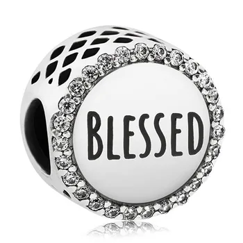 

Original Openwork Blessed With Clear Crystal Bead Fit 925 Sterling Silver Bead Charm Bracelet Bangle DIY Jewelry