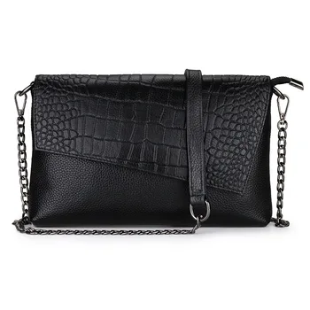 

New female bag first layer cowhide diagonal bag fashion embossed crocodile pattern clutch bag Korean shoulder bag