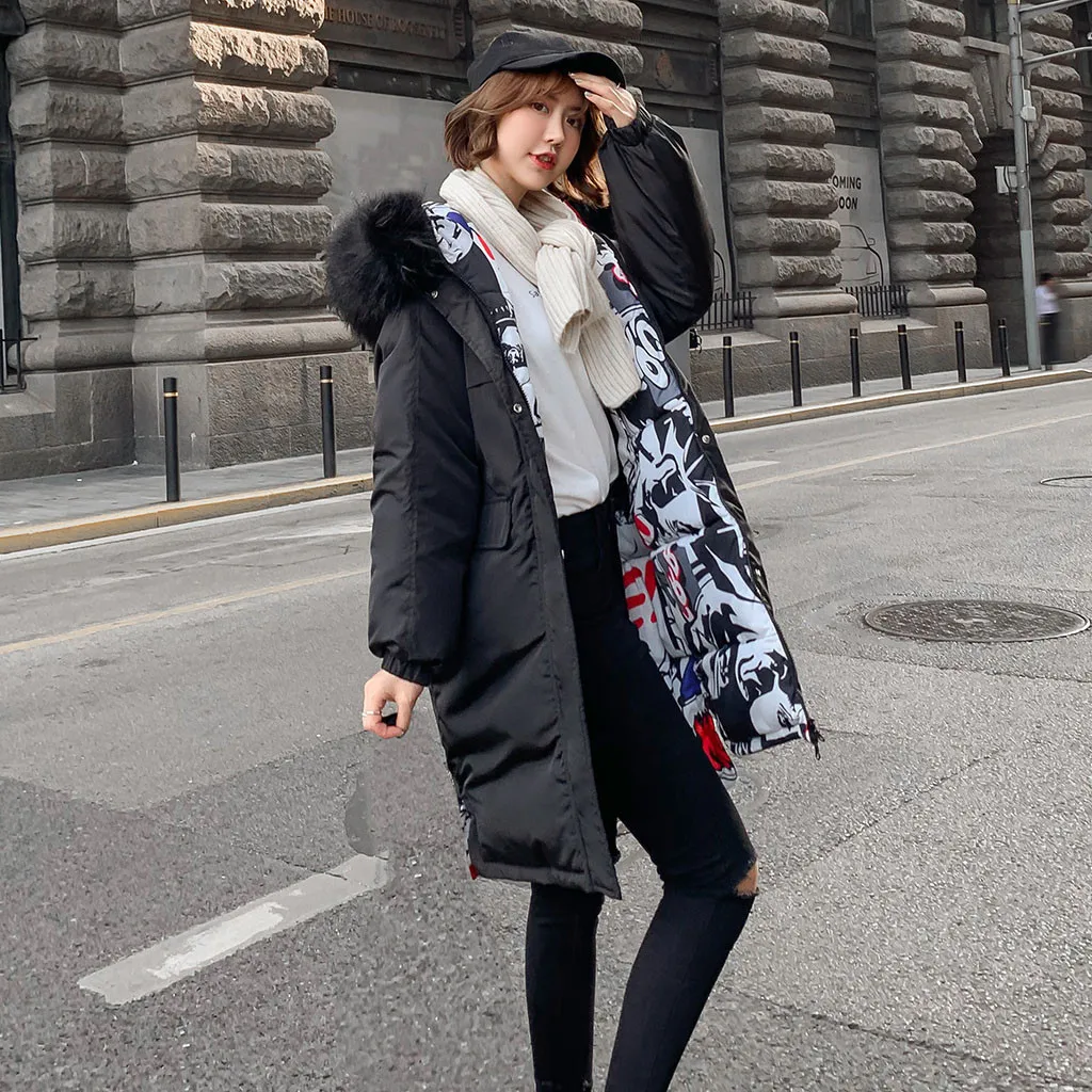 JAYCOSIN, женские модные зимние куртки с капюшоном, длинное теплое пальто, двухсторонняя куртка с принтом, Женская парка, зимние пальто, верхняя одежда