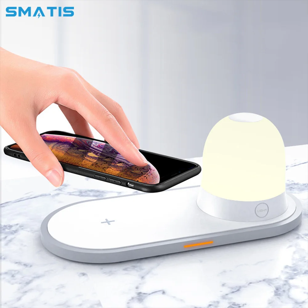 

Wireless Charger Night Light Fast Charging for iPhone Samsung Huawei Xiaomi with LED Magnetic Attraction USB Charge Station Dock