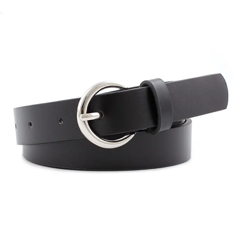 New version of the simple student PU belt wild dress sweater fine belt classic round pin buckle clothing decorative belt