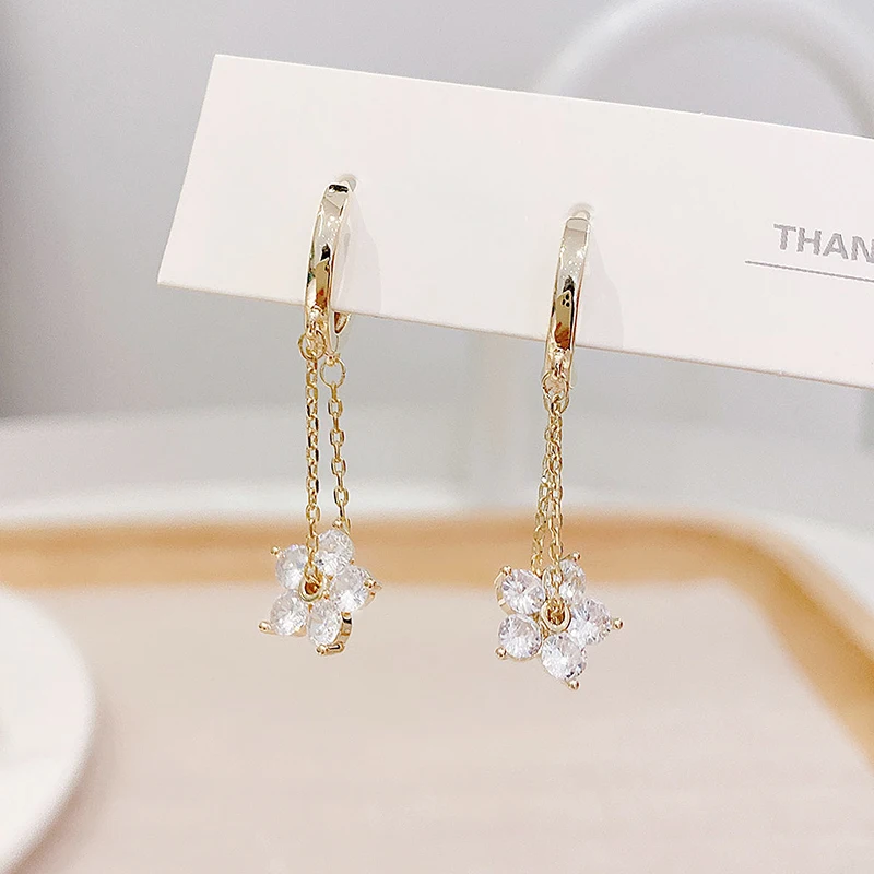 Hot Sale Super Shining Transparent Cubic Crystal CZ Flower Earring for Women AAA Bling Zirconia Drop Shipping Accessories Gfit - Image 4