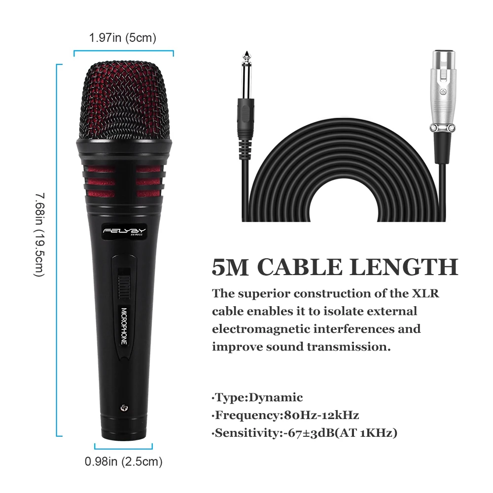 FELYBY кардиоидный динамический микрофон для потокового сцена, караоке KTV с кабелем XLR Plug And Play Микрофон проводной микрофон Mic