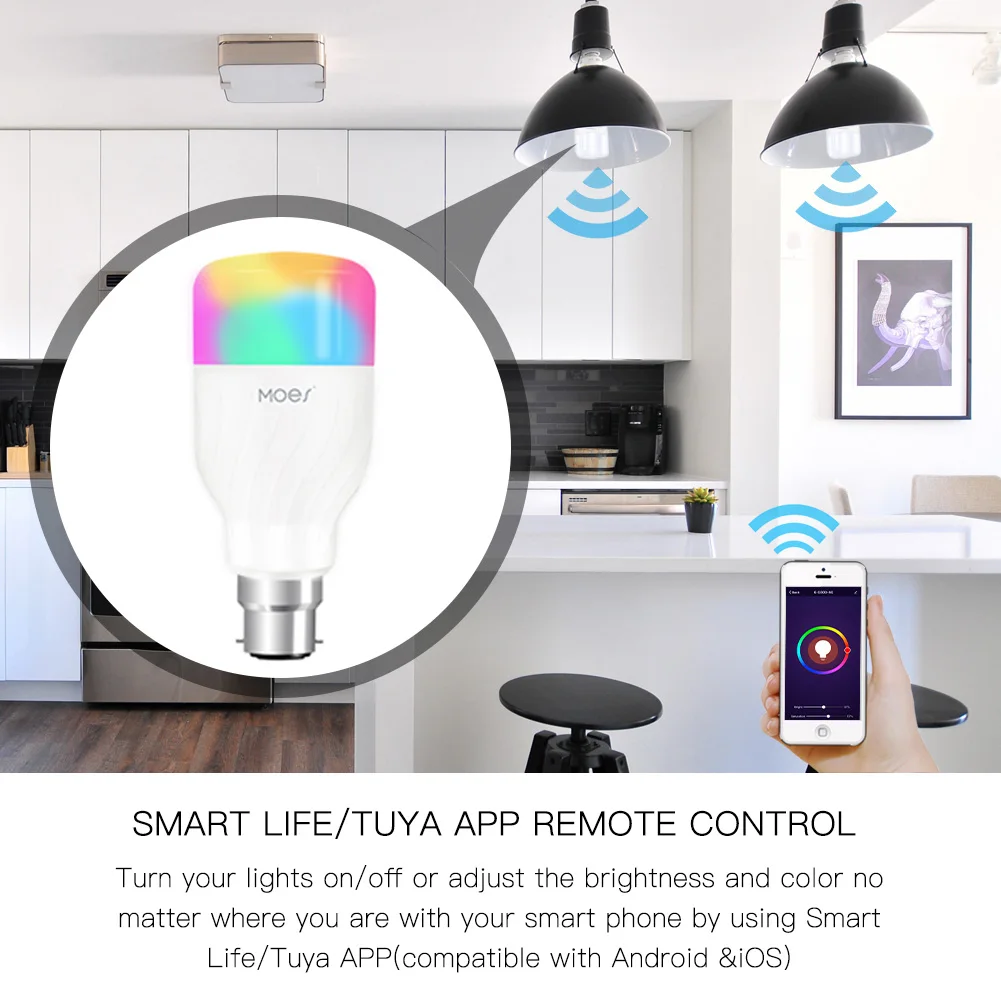 WiFi Smart Light Bulb Intelligent Colorful LED Lamp 7W RGBW APP Remote Control Works with Alexa Google for Smart Home B22