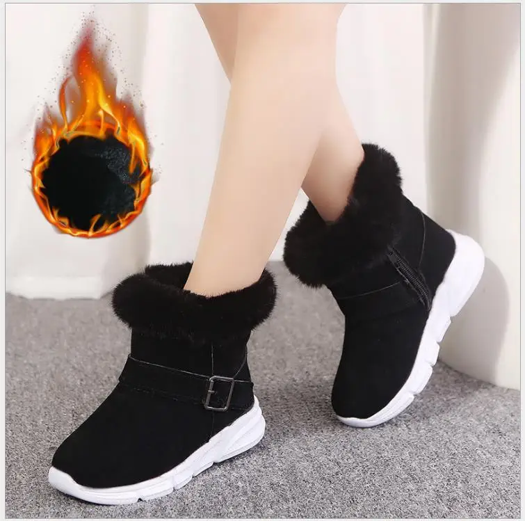 Новая модная зимняя детская обувь; Chaussure; очень идеальная Уличная обувь на плоской подошве для маленьких девочек; зимние сапоги с кроличьим мехом; теплая обувь - Цвет: as pictures