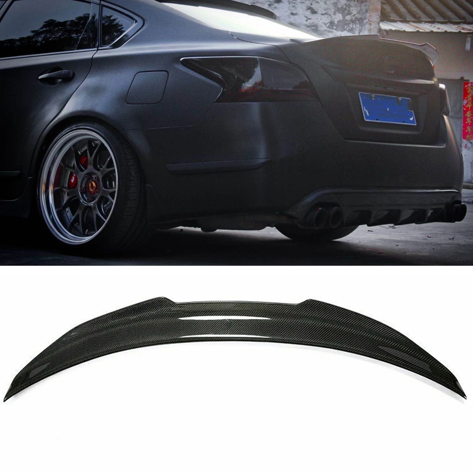 

Rear Trunk Spoiler Wing For Nissan Altima 2013-2015 Sedan 4 Door PSM Style Real Carbon Fiber Tailgate Decklid Trim Splitter Lip