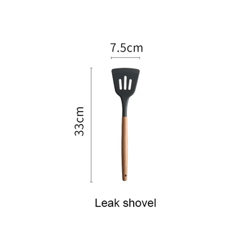 leak shovel Силиконовая кухонная утварь набор кухонных инструментов кухонная лопатка Черпак ложка для супа с деревянной ручкой специальный термостойкий набор - Цвет: leak shovel