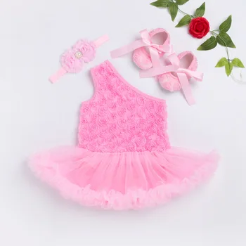 

Baby Girl Princess Romper Dress Rose One Shoulder Dresses Newborn Infant Toddler Clothing Set Party Birthday Dress for Girls