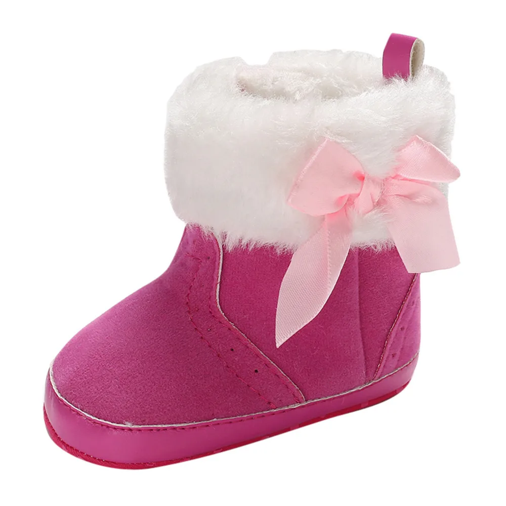 Hot Pink Мягкие ботиночки для маленьких девочек; однотонные высокие зимние ботинки для малышей; теплая обувь - Цвет: Hot Pink