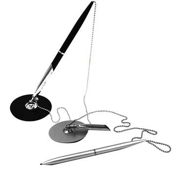 

Metal Table/Desk Ballpoint Pen with 31.50Inch (80Cm) Bead Chain and Pen Holder,Desktop Pen - Fashion Office Supplies