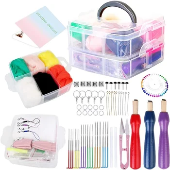 

LMDZ 117pcs 6 Color Wool Roving Needle Felting Fabric Craft Starter Kit Spinning Sewing Needlework Accessories
