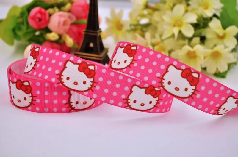 7/" 22 мм hello kitty, вечерние атласные ленты с принтом из мультфильма «hello kitty» для украшения волос, аксессуары для шитья, 10 лет, X-00103