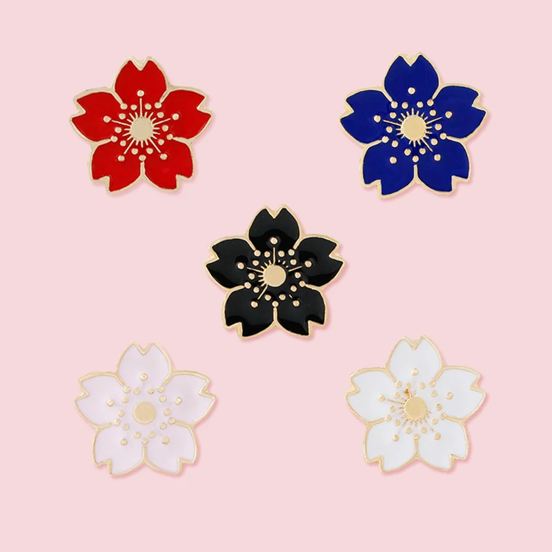 5 colors Japanese Cherry Blossoms Brooch Pins Button Flower Denim Jackets Pin Badge for Bags Couple Jewelry Female accessories | Украшения