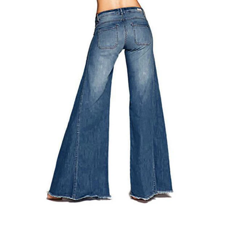 Большие размеры, джинсовые широкие джинсы для женщин, большой колокольчик, низ, расклешенные джинсы, свободные джинсы бойфренда, Женские повседневные длинные голубые джинсы с кисточками