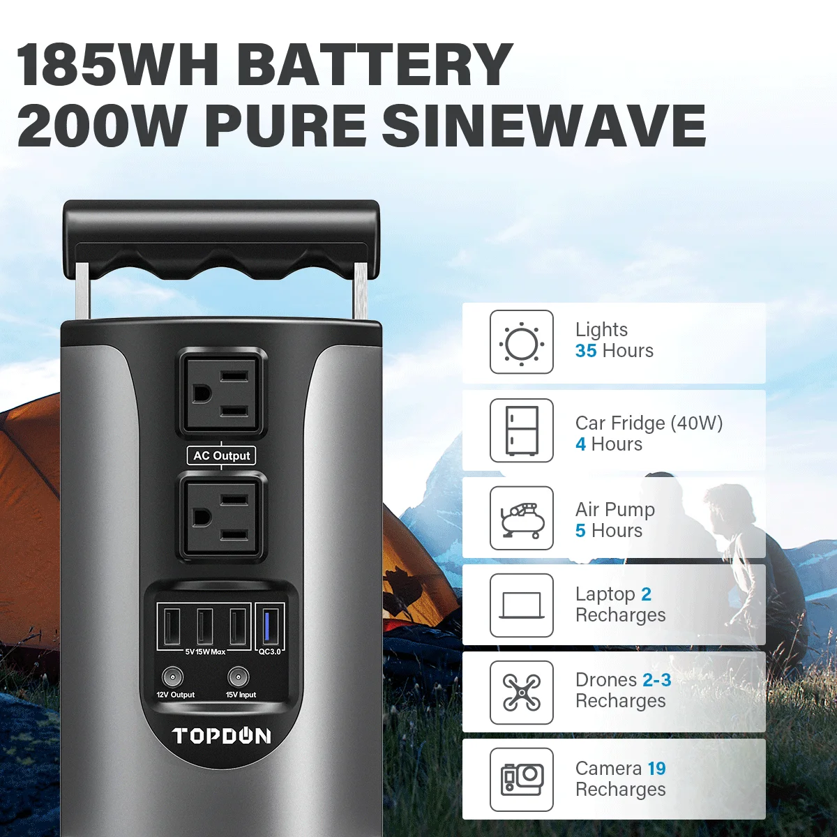 185WH Topdon H200 Portable Energy Storage Power Supply - RevUpCar