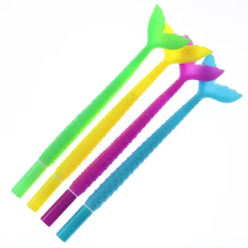 

4 Different Colors Creative Soft Cartoon Mermaid Gel Pen 0.5mm Cute Simulation Fish Tail Learning Stationery Needle Black Water