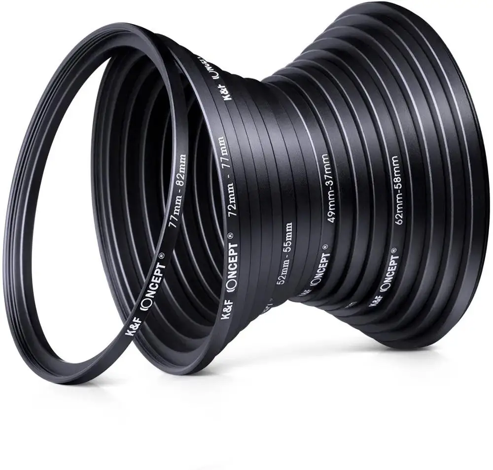 K&F CONCEPT 18pcs Camera Lens Filter Step Up/Down Adapter Ring Set 37-82mm 82-37mm for Canon Nikon Sony DSLR Camera Lens