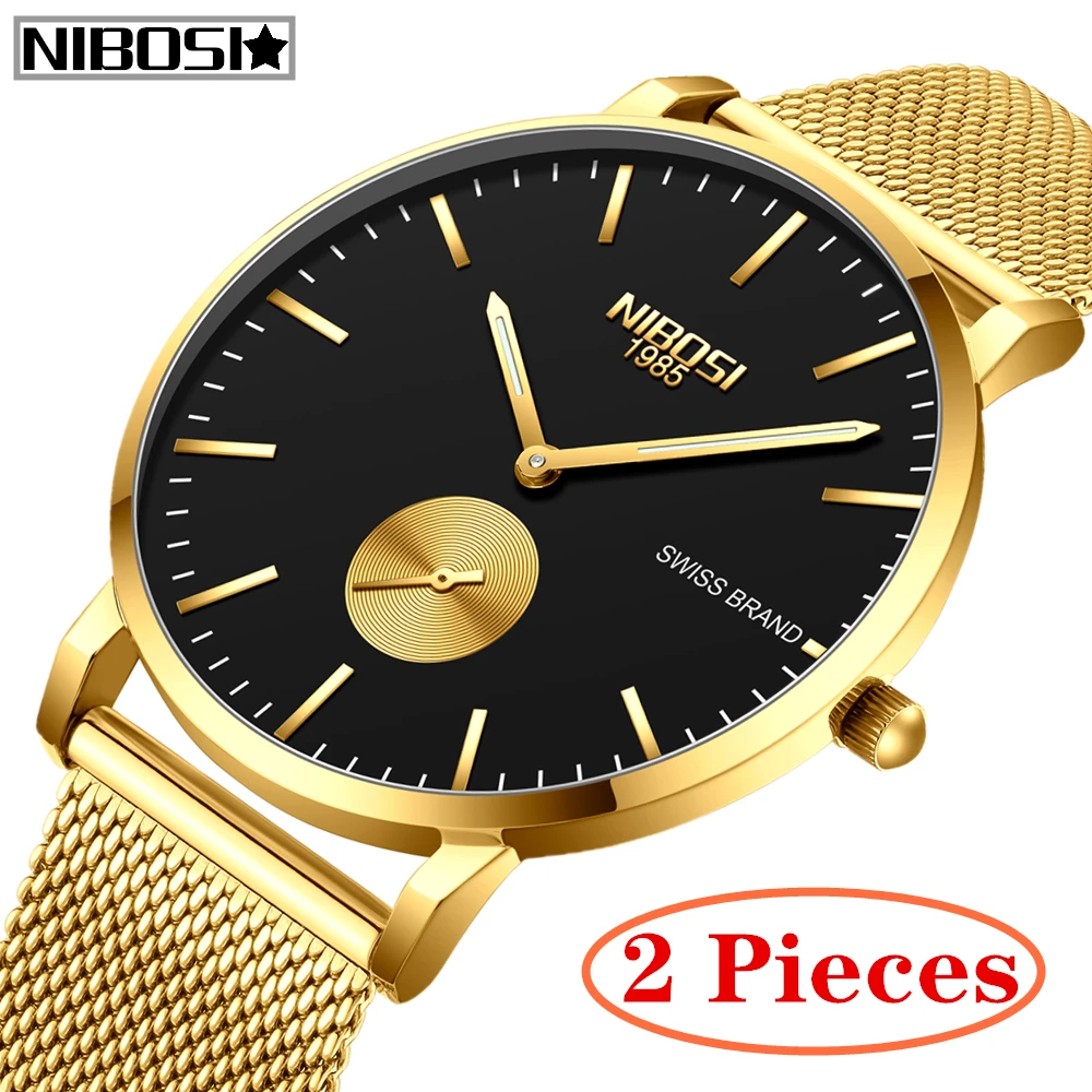

2Pcs NIBOSI Sport Slim Mens Watches Top Brand Luxury Waterproof Sport Watch Men Ultra Thin Quartz Watch Casual Relogio Masculino