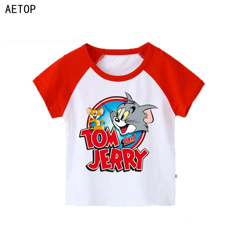 Wholesale Boys Girls Short sleeve Tom and jerry 6 white color T-shirt Kids O-Neck Tops Children Cartoon T shirt Baby Clothes