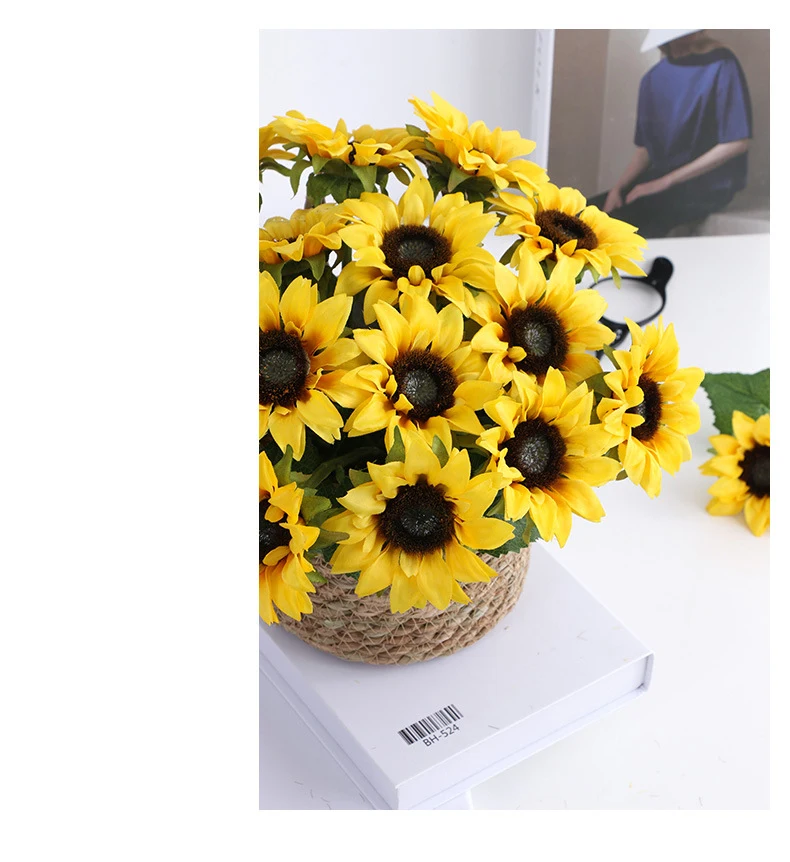 10Pc Simulation Small Sunflower Home Flower Arrangement DIY Background Decoration Wedding Bride Hand Holding Fake Flowers Floral