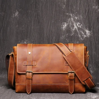 

Crazy Horse Leather Shoulder Bag Mens Messenger Bags Vintage Crossbody Bag Satchel Bags