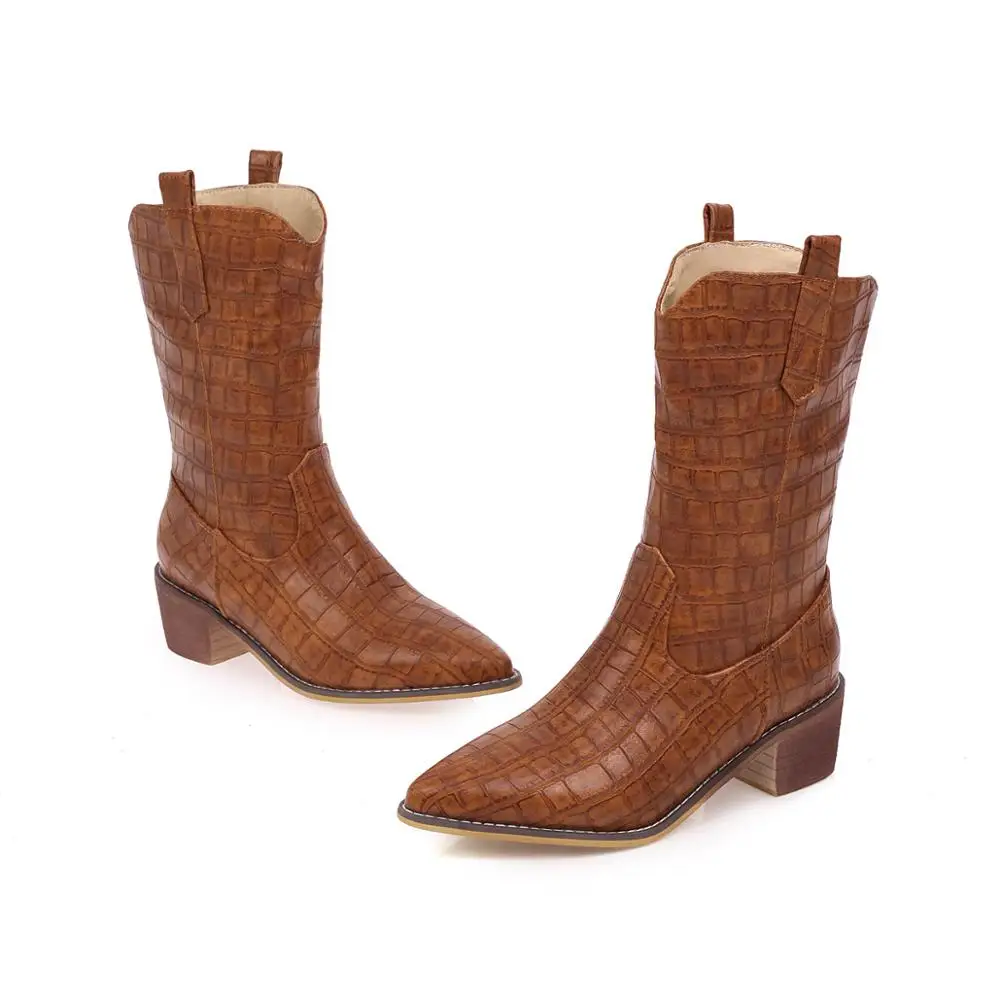 Ботильоны из змеиной кожи; ботинки с острым носком; сезон осень-зима; удобная обувь на толстом каблуке; женская обувь; bota Feminina Zapatos De Mujer - Цвет: brown  plush