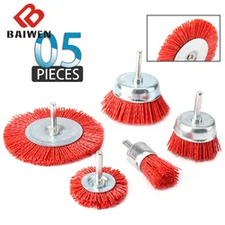 Brosse de tasse en Nylon 1/2/3/4 pouces, roue à fil abrasif, tige de 1/4 pouces pour polissage du bois et du métal, outil rotatif de nettoyage et d'ébavurage, 1/5 pièces 